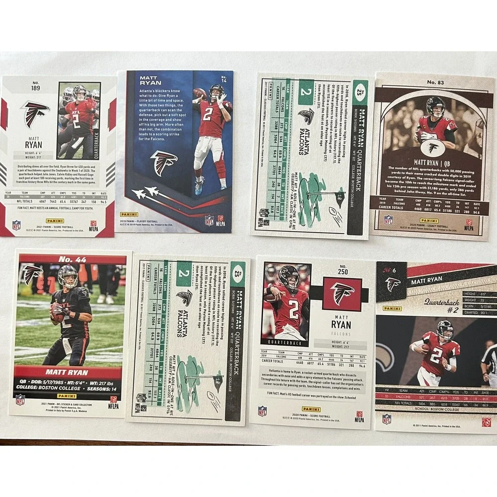 Lot of 8 Matt Ryan Falcons Football Trading Cards (X9)